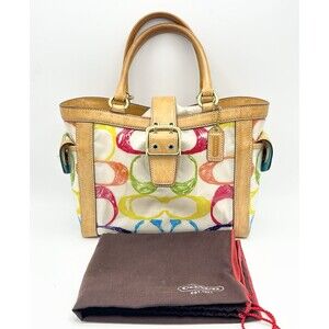 Coach Multicolor PVC Scribble Vachetta Leather Trim Tote Handbag Bag Rare Y2K